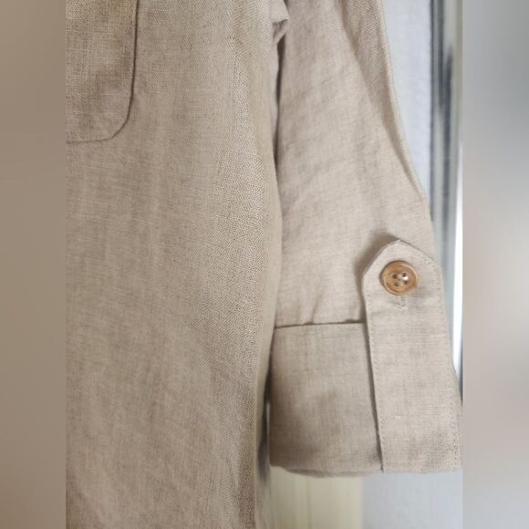 Preston&York 14 Beige 100% LINEN Pockets 3/4 Sleeve Buttons Up Women’s Shirt - Picture 7 of 9